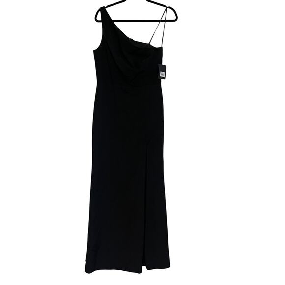 Ieena for Mac Duggal Crepe Thigh High Slit One Shoulder Evening Gown Black Sz 8 - Picture 1 of 10